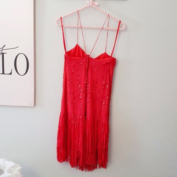 NWT Free People red fringe trim sequin embellished mini dress, XS - Picture 12 of 15